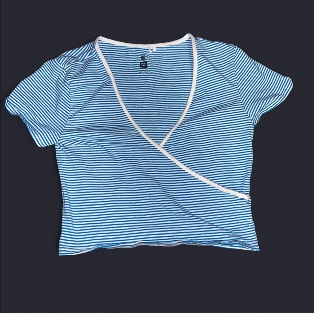 Me to We Blue & White Striped Wrap Crop Top